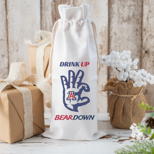 [U OF A - DRINK UP & BEAR DOWN] Reusable Bottle Bag with Drawstrings