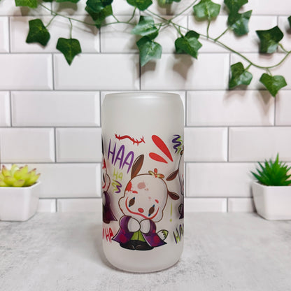 *NEW* 1 of 1  🎭Joker Pup🎭 Frosted Glass Can Cup [16oz]