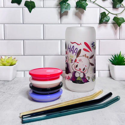 *NEW* 1 of 1  🎭Joker Pup🎭 Frosted Glass Can Cup [16oz]